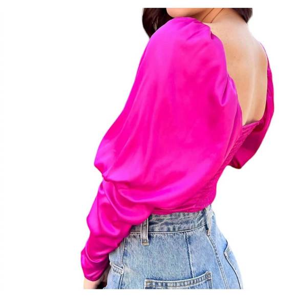 NEW MUSTARD SEED shirring sleeve corset top in english pink - Picture 2 of 4